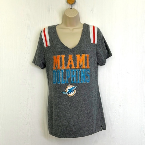 Team Apparel - Miami Dolphins Studded Bling Gray Short Sleeve T Shirt Size Large - Picture 1 of 10